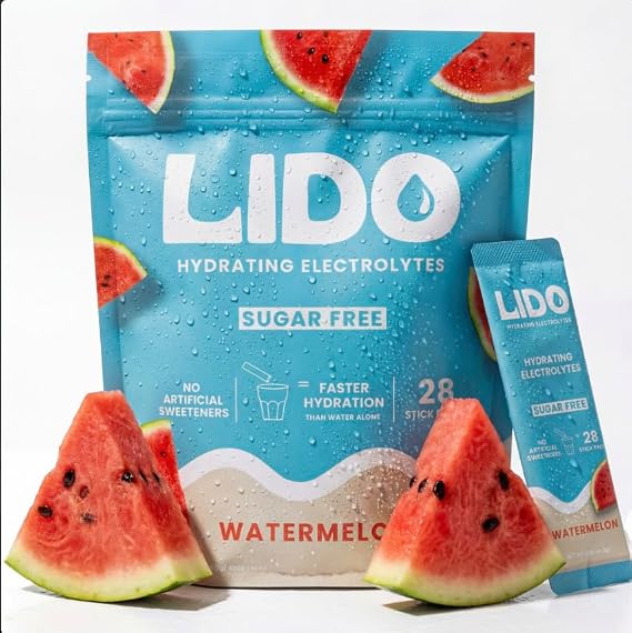 LIDO Watermelon Electrolyte Powder Packets Zero Sugar Hydration Drink Mix Packets with Trace Minerals & Sea Salt Keto, Paleo & Fasting Friendly Watermelon Drink Mix for Recovery, 28 Sticks