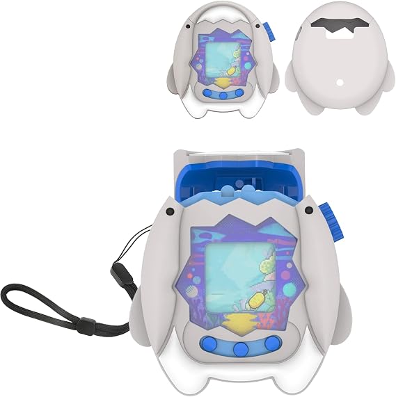 Silicone Case for Tamagotchi Paradise - Soft Protective Cover with lanyard,toergy Comfortable, Portable Anti-Scratch Skin for Pet Game Machine,Shark style