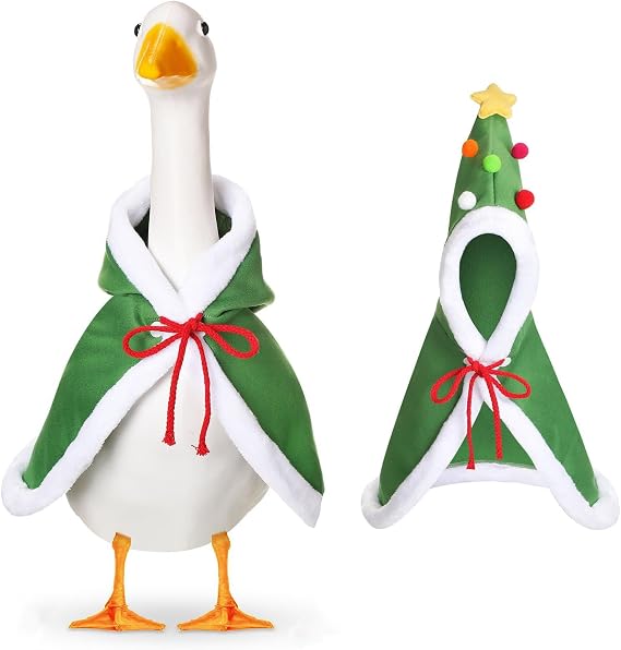 Christmas Porch Goose Outfit Holiday Goose Outfits Christmas Costume for Yard Lawn 23" High Concrete Goose Clothes Outdoor Garden Statue Decor Accessories - Green Xmas Tree