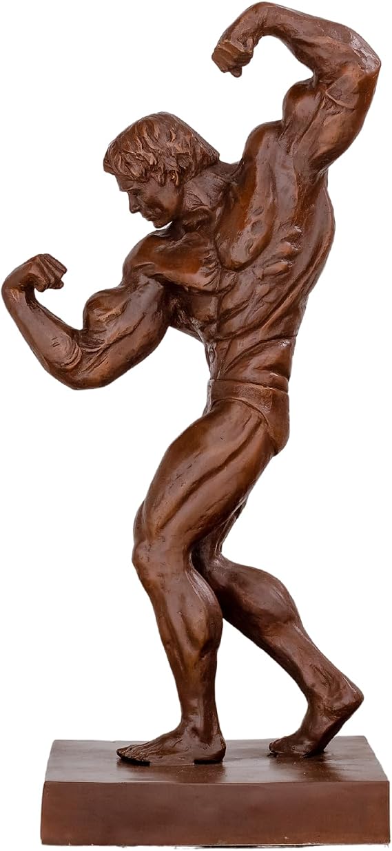 Bronze Bodybuilder Sculpture - Classic Pose, Handcrafted Lost-Wax Method, 100% Bronze Hot Cast, Modern Muscle Man Statue Figure, Premium Artistic Decor for Home Gym (24.4" Brown)