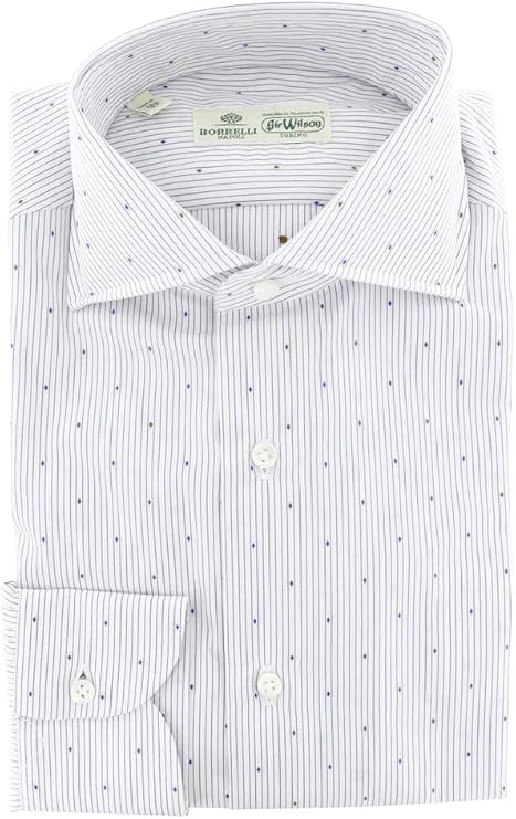 Luigi Borrelli Blue Stripes Button Down Spread Collar Cotton Slim Fit Dress Shirt, Size Small 15.5