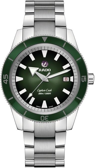 Rado - Captain Cook - Men's Automatic Swiss Watch - 42mm Green Dial with Date - Silver Stainless Steel Bracelet - R32105313