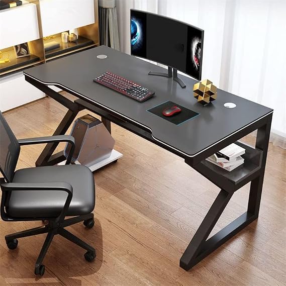 LAKIQ Small Space Manufactured Wood Computer Desktop Table with Storage Shelf K-Shaped Gaming Desk Rectangular Home Office Working Writing Table - Table Only(Black,43.3" L x 23.6" W x 29.5" H)