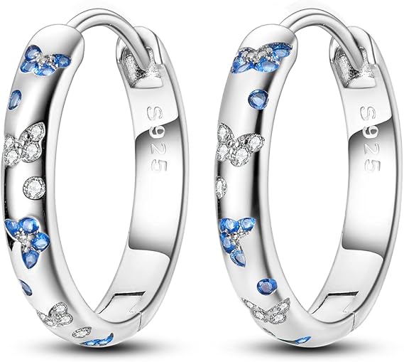 Parmuz 925 Sterling Silver Hoop Earring Simple Colorful Cubic Zirconia U-Shaped Star Moon Butterfly Small Huggie Earrings Jewelry Set for Women