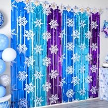 Bupelo Winter Princess Birthday Party Decorations, 2 Pack Ice Birthday Party Supplies 3.3x6.6ft Tinsel Foil Fringe Curtains, Winter Photo Booth Prop Backdrop Streamer, Snowflake Birthday Party Decor