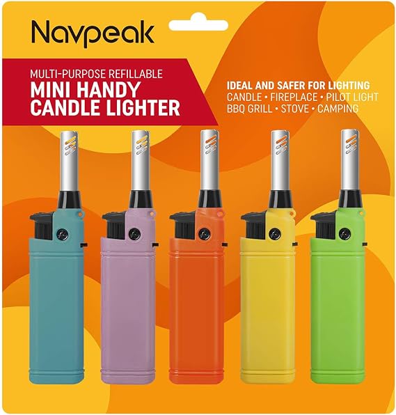 Mini Candle Lighter Multipurpose Lighter Utility Lighters with Extended Wand Handy Refillable for Kitchen Fireplace Pilot Light DIY BBQ Grill Stove 5 Pack (Butane Included)
