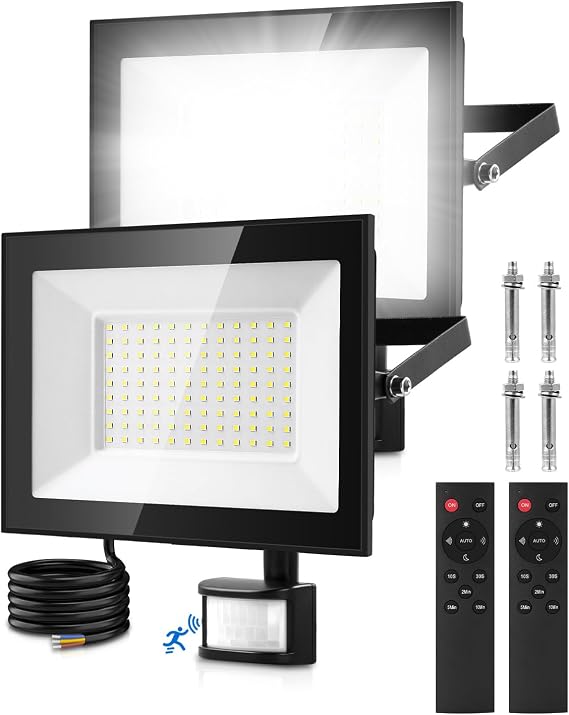Security Lights Outdoor Motion Sensor, 100W PIR Security Light with Remote Control, IP66 Waterproof LED Motion Sensor Light Outdoor, 10000LM 6500K PIR Floodlight for Garden, Backyard, Garage