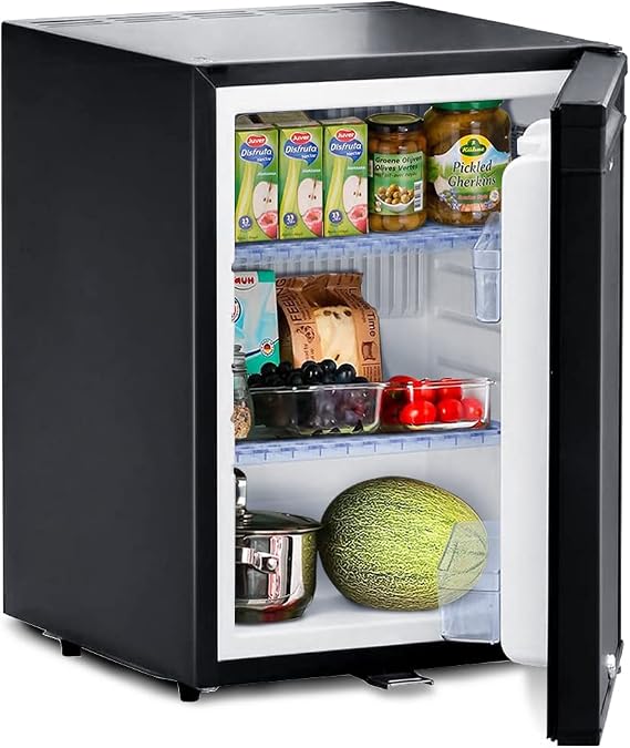 Compact Absorption Refrigerator for Truck Drivers with Lock, 40L, Mini Fridge 12V/110V for camper, Semi Truck Refrigerator, RV, Apartment, Studio, Quiet, Black