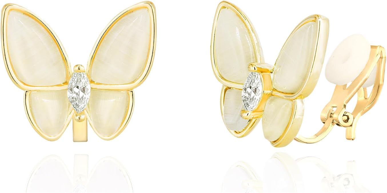 YOQUCOL Butterfly Shape Shell Clip On Earrings Golden Non Pierced Stud for Women