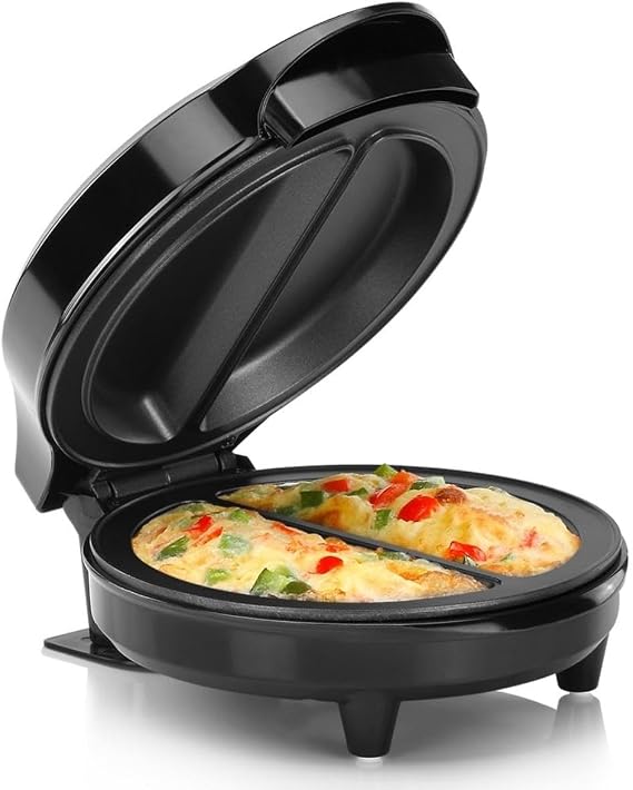 Holstein Housewares Stainless Steel 2 Section Omelet&Frittata Maker,Non Stick Coating,Easy To Clean,Indicator Lights,Compact Storage,Prepare Versatile Recipes in Minutes. 2 Portions,Black,(Pack of 6)