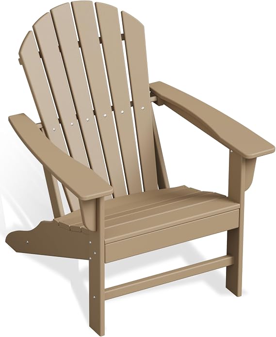 Poly Lumber Adirondack Chair, HDPE All-Weather Resistant Outdoor Patio Chairs, Pre-Assembled Outdoor Fire Pit Chair for Pool, Deck, Backyard, Garden, Weather Wood