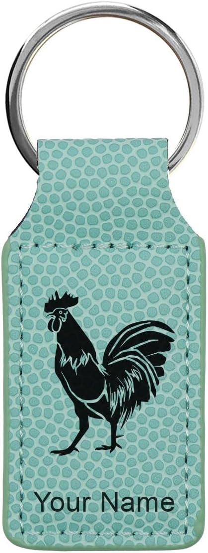 Rectangle Keychain, Rooster, Personalized Engraving Included (Basketball Teal)