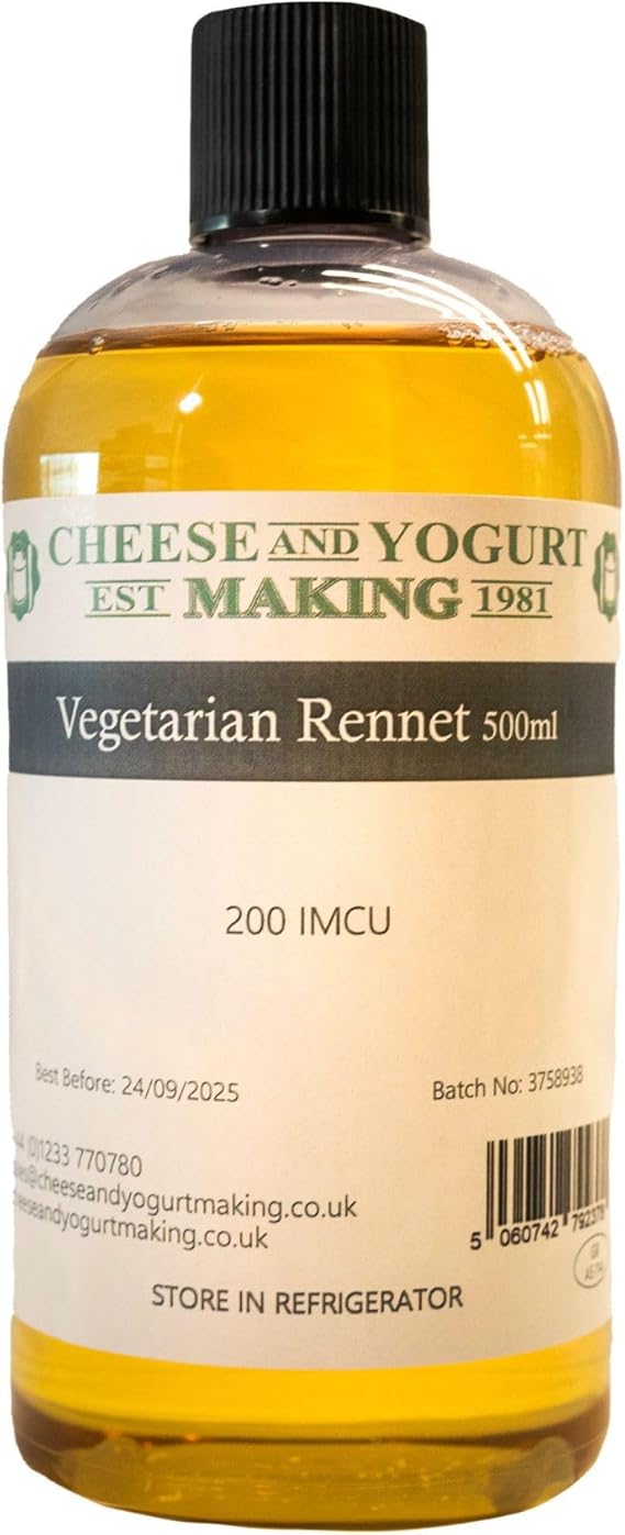 Vegetarian Rennet Liquid, For All Cheese Types, GM Free, Handy Dropper, Cheese Making, Cheese Cultures, Cheese Making Ingredients, Dairy Supplies - 500ml