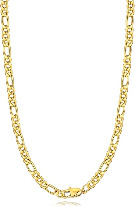 Jewlpire 14k Gold Plated Chain Necklace for Men, 5.5mm Figaro Chain Necklaces, Sturdy Mens Necklace 16 inch