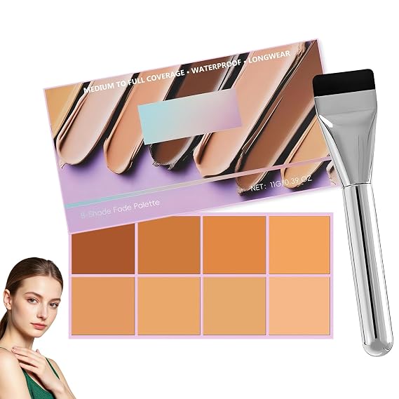 Soft Matte Cream Concealer Palette | 8 Shades | Waterproof Full Coverage | Long Lasting Lightweight Formula | with Applicator for Blemishes Cover (Medium)
