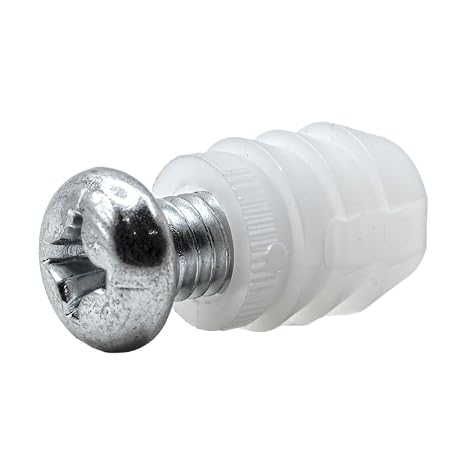 ReplacementScrews Bed Slat Holder Compatible with IKEA Part 102267/105163 | (MALM, SONGESAND, HEMNES, HASSELVIKA), Threaded Inserts with Steel Screw, White Plastic / Nylon Sleeve Pins / Pegs, Pack of 2