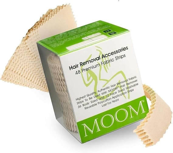 MOOM Wax Strips for Hair Removal - 48 Reusable Strips for Body & Facial | Washable Strips 36 for Body, Legs, Bikini & 12 for Face & Eyebrows - Wax Strips for Women & Men, Compatible with Sugar Wax