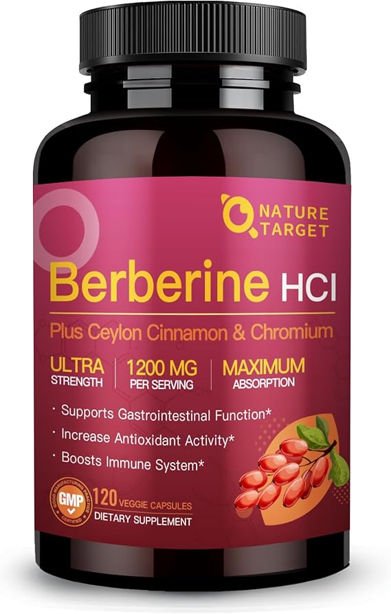 NATURE TARGET Berberine Supplement with Ceylon Cinnamon 1200mg, 120 Capsule | Berberine HCl with Chromium - Supports Immune, Gastrointestinal & Digestive Health, Non-GMO