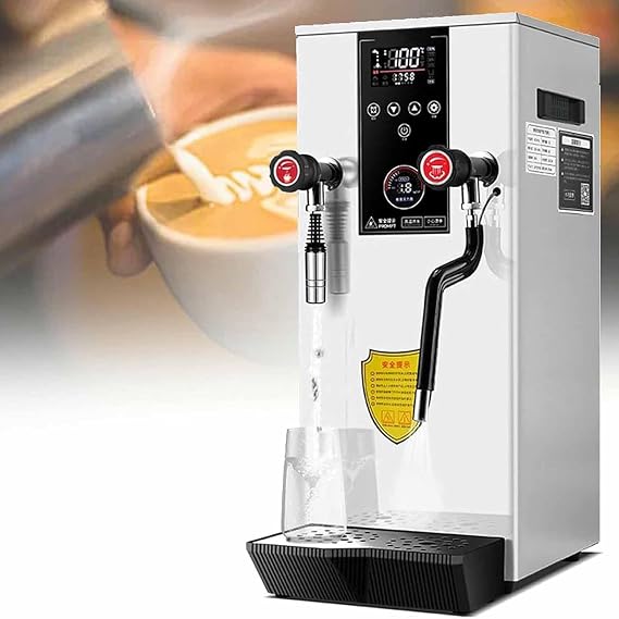 Commercial Grade Steam Milk Frother - 2200W Automatic Steam Boiling Water Machine,12L Large Tank,Dual 360° Valves,LED Pressure Display,for Cafés & Milk Tea Shops,White
