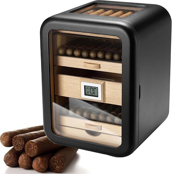 Electric Cigar Humidor Cabinet with Humidity & Temperature Control, 110 Count Capacity, Spanish Cedar Shelves, for Men