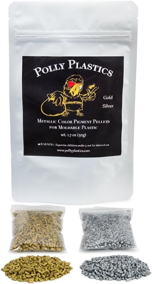 Polly Plastics Metallic Color Pellets for Moldable Plastic | Gold and Silver | Made in The USA