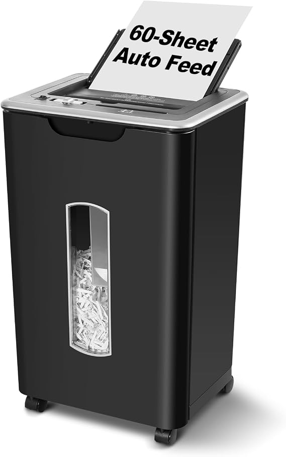 Wingwise 60 Sheets Auto Feed Paper Shredder for Home Office | P-4, 15 Mins Runtime, 5.8 gal, Heavy Duty, Shreds CDs & Credit Cards