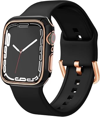 Sport Band and Bumper Case Compatible with Apple Watch 40mm 38mm 41mm 42mm 44mm 45mm 46mm Women, Soft Silicone Straps and Rose Gold Edge Protector Frame for iWatch Series 11 10 9 8 7 6 5 4 3 2 1 SE