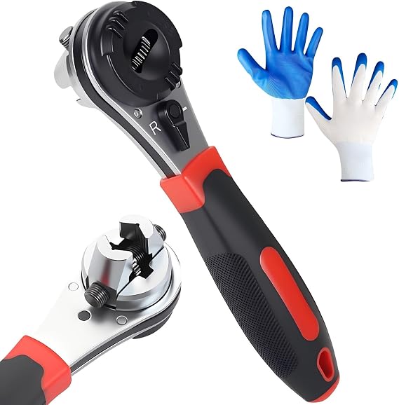 Adjustable Ratchet Wrench 6-24mm Jaw, Upgraded Universal Socket Wrench Tool | 360 Rotating Head, SAE and Metric, Reversible Switch, Cr-V Steel, Ratcheting Kit, Self-Adjusting Set for Nut/Bolt/Screw/Pipe