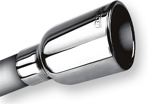 BORLA 20236 Exhaust Tip 2.25" Inlet - 3.19" Single Round Rolled-Edge Angle-Cut Outlet - 5" Long Exhaust Tip Embossed With BORLA Logo. Weld On Mounting Method.