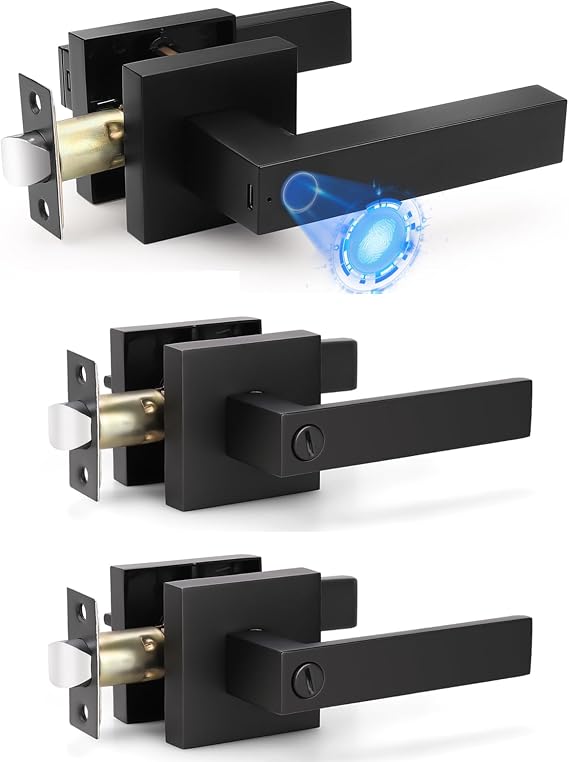 Smart Door Handle with Lock and 2 Privacy Door Handle Levers, Fingerprint Door Lock with APP Remote Control, Biometric Door Handle Fingerprint Door Knob Lever