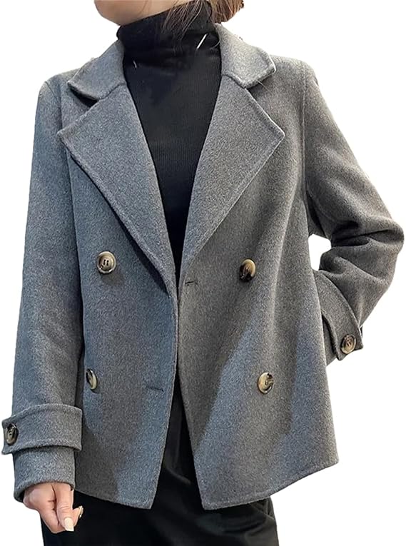 Fnfmrfmr Women'S Double-Sided Woolen Overcoat Solid Lapel Buttons Long Sleeve Loose Casual Coat