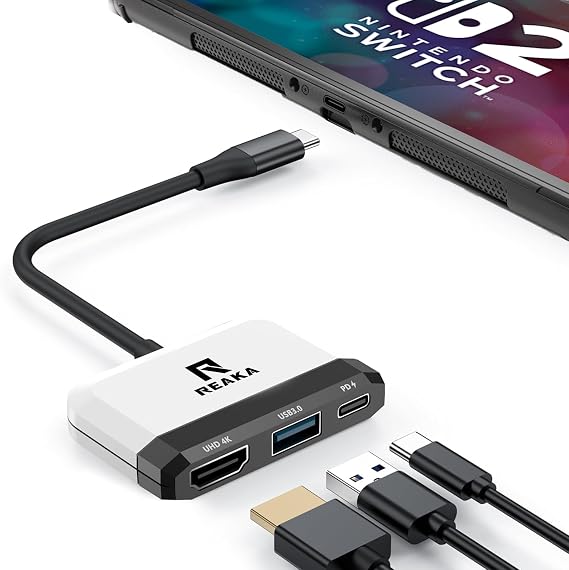 RREAKA Switch 2 Dock Replacement for Nintendo Switch 1&2 Dock, Switch TV Adapter with 4K@60Hz HDMI, USB3.0 Port, PD 100W, Portable Travel Switch Docking Station for Nintendo 2