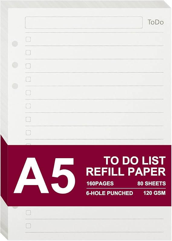 A5 Refill Paper, 80 Sheets 6 Ring Binder To Do List Planner Inserts