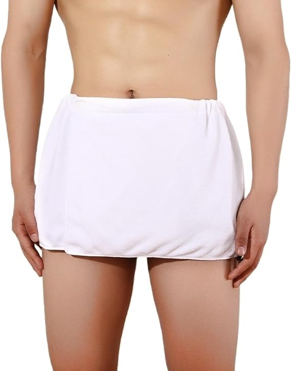 FOTN Men's Bathrobes Beach Towels Short Shower Skirts Shower Pants Bath Wrap Spa Sauna Robe (Color : White)