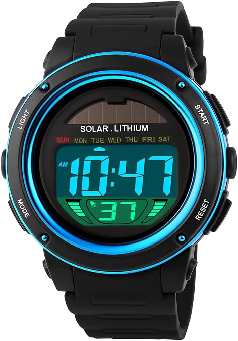 MASTOP Multi Function Solar Power Watch LED Sport Watches Digital Waterproof Chronograph Wrist Watch