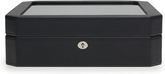 WOLF Windsor 15-Piece Watch Box, Black - Features 15 Watch Compartments & Vegan Leather Exterior