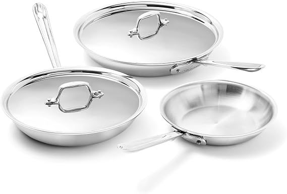 All-Clad D3 Stainless Steel 5 Piece Frypan Set- Made in USA- Includes 8", 10" and 12" Frying Pans With Lid - Professional Grade -Oven Safe & Induction Compatible