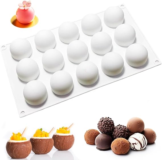 15 Cavities Spherical Silicone Cake Mould, Baking DIY Tools Ball Mould, 1PCS Non Stick Silicone Molds for Cake Chocolates Jelly Ice Cream, etc