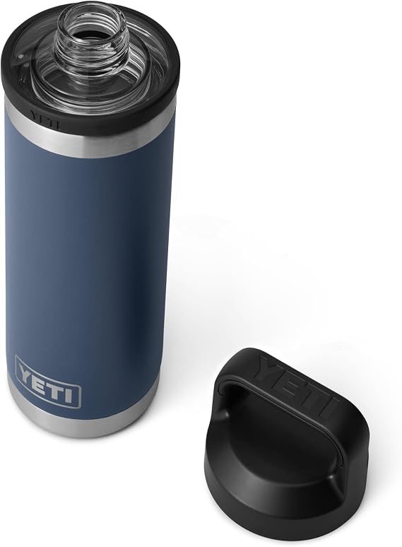 YETI Rambler 18 oz (532 ml) Water Bottle with Chug Cap, Navy | Insulated Stainless Steel Water Bottle for Hot or Cold Drinks, 100% Leakproof Chug Cap, Easy Carry Handle, Dishwasher Safe