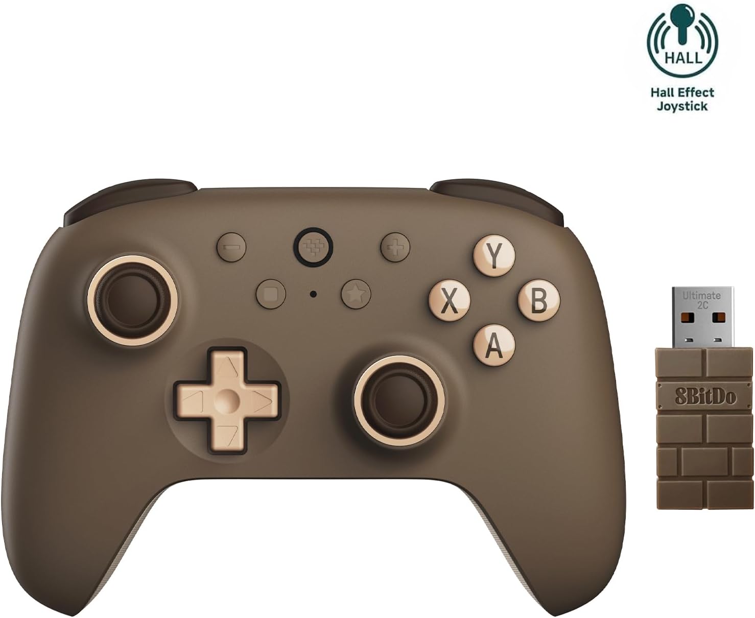 AKNES 8Bitdo Ultimate 2C Wireless Game Controller for Windows PC and Android, with Hall Effect Joysticks and Hall Triggers, 1000Hz Polling Rate, Remappable L4R4 Bumpers Brownie