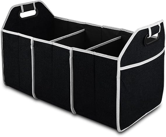 8sanlione Car Trunk Organizer, 3 Compartments, Foldable Storage Bag, Black2