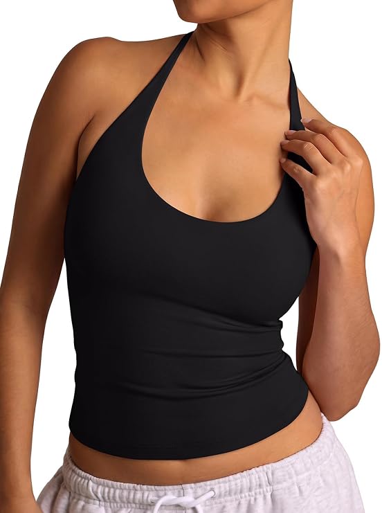 REORIA Women's Halter Backless Scoop Neck 2026 Summer Basic Tank Tops