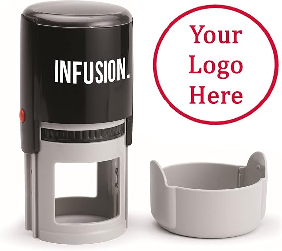 Infusion Custom Logo Round Self-Inking Rubber Stamp (2" Diameter), Red