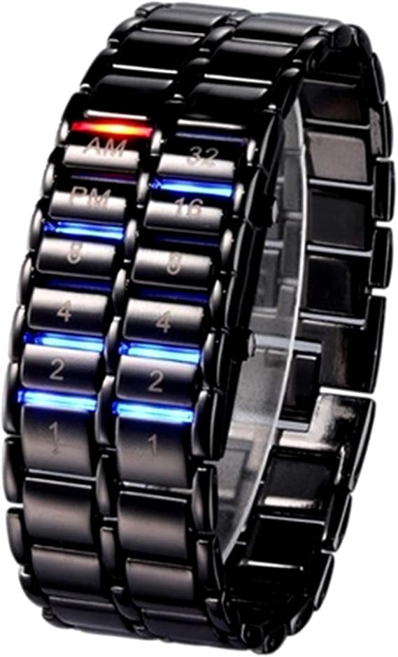 Binary Watches LED, Luminous Digital Watch Waterproof, Time/Date Display, AM/PM Display, Steel Strap, Unique Watch for Young Students Black