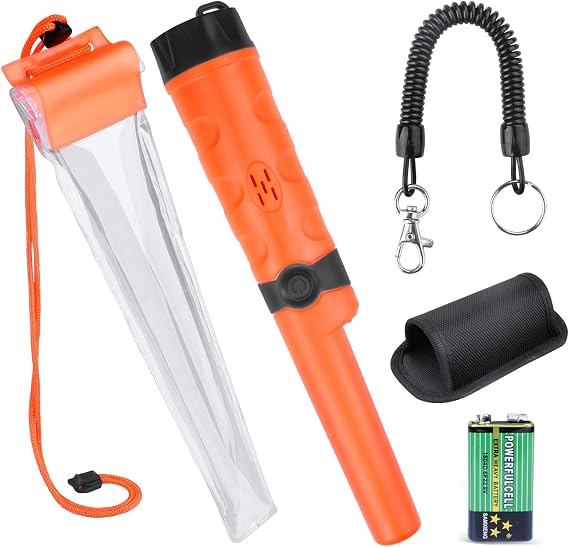 Pinpointer Metal Dedektörü, Hazine Avcılık Aracı Buzzer Titreşimli Taşınabilir Pim İşaretçi LED Göstergeleri ve Kemer Kılıfı ile (Turuncu)