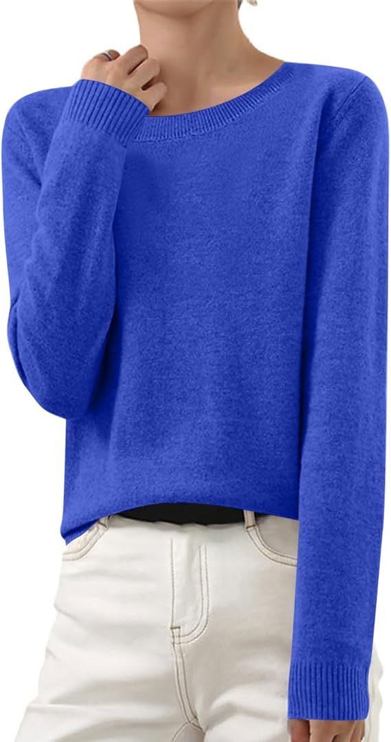 Sweaters for Women Fall Long Sleeve Lightweight Crewneck Knit Tops Casual Soft Pullover Sweater Base Layer Shirts