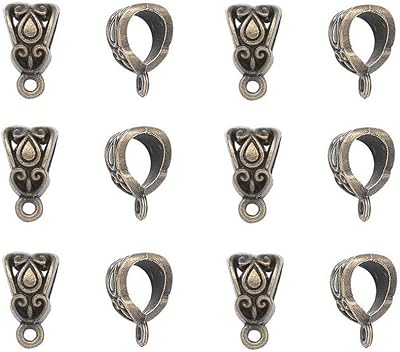ALIMITOPIA 100pcs Alloy Beads Bails Connector for DIY Necklace Bracelet Jewelry Charm Pendant Hanging AdapterAntique Bronze