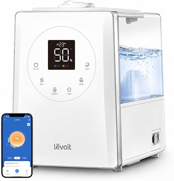 Levoit LV600S Smart Warm&Cool Mist Humidifiers for Home Bedroom Large Room | 6L 753ft2 Coverage, Quickly & Evenly Humidify Whole House, Easy Top Fill, Smart Sensor, App & Voice Control, Quiet Sleep Mode