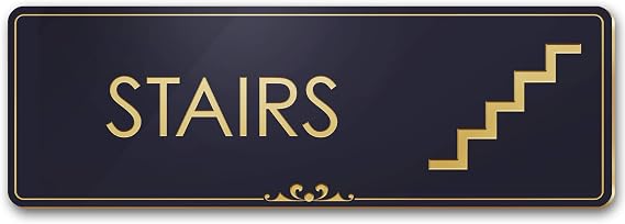 Stairs Door Sign Stairway Sign for Business, Black/Gold, Engraved, 3" x 9", Fade Resistance, Indoor/Outdoor Use, USA MADE By My Sign Center