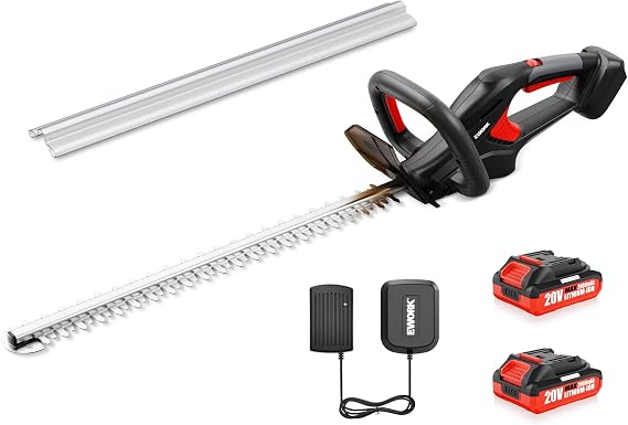 EWORK 20V 22" Cordless Hedge Trimmer with 2 x 2.0Ah Battery and Charger